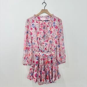 Sincerely Ours Freya Dress Pink Floral Ruffle Smocked Size XS